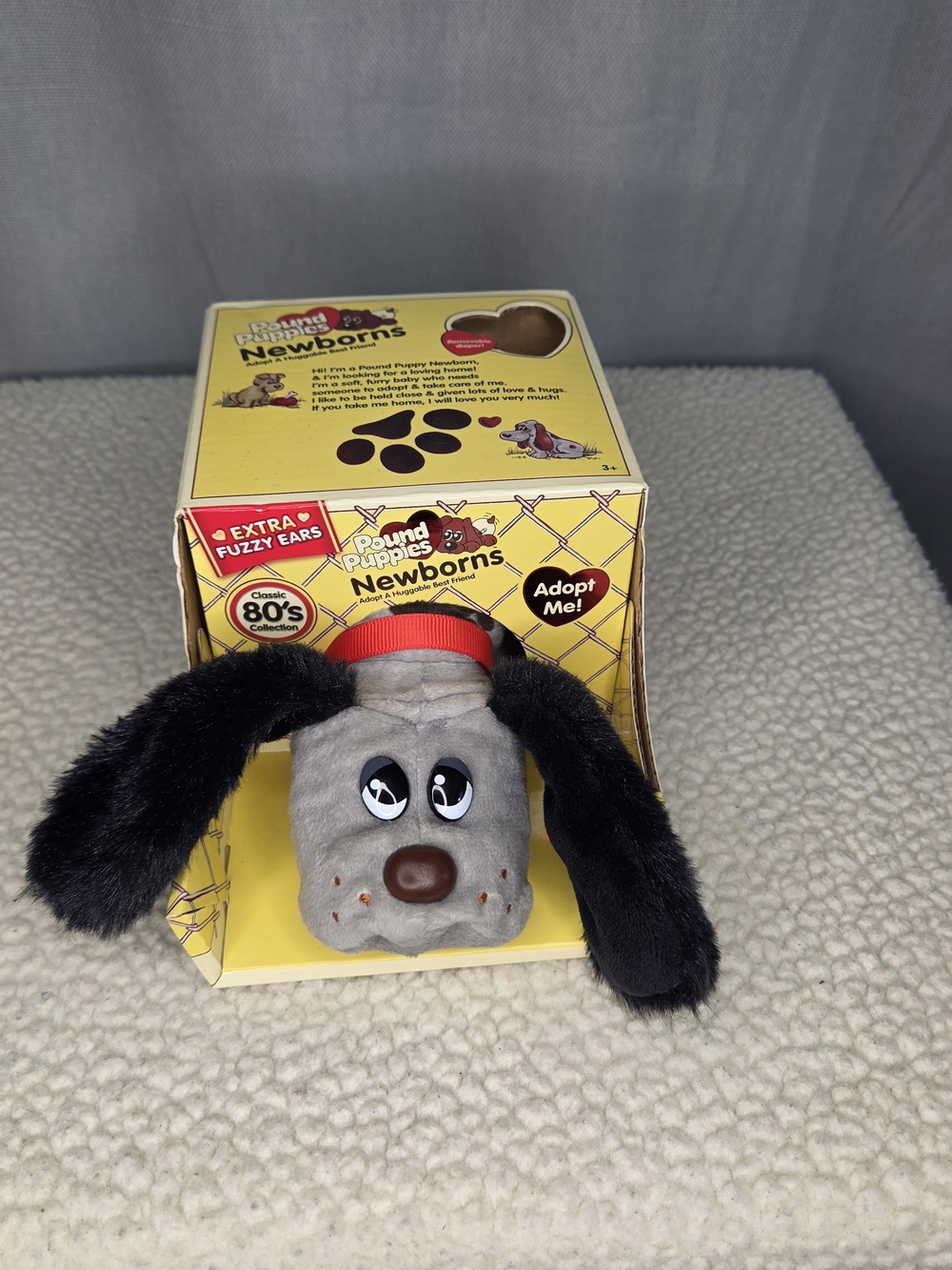 POUND PUPPIES Newborns Plush Dog Toy - Gray with Black Ears NWOT